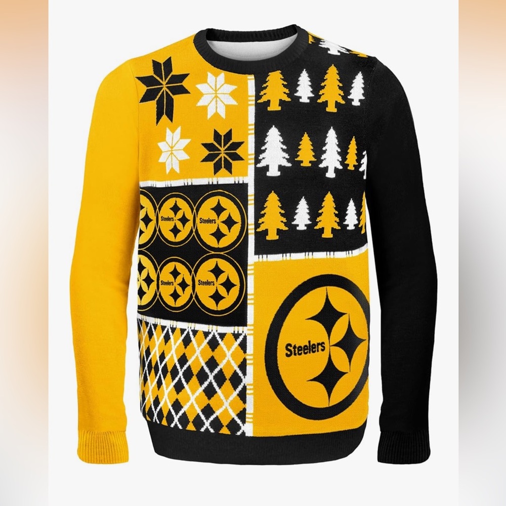 NWT FOCO NFL Mens NFL Busy Block Ugly Sweater Pittsburgh Steelers Small